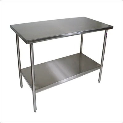 Stainless steel work table with solid top and lower undershelf on adjustable legs - commercial prep table