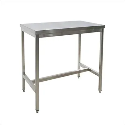 Stainless steel work table with solid top and tubular cross-braced legs - commercial prep table