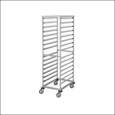 Stainless steel mobile GN pan rack trolley with multiple tray-slide levels on castors - commercial tray and gastronorm pan rack