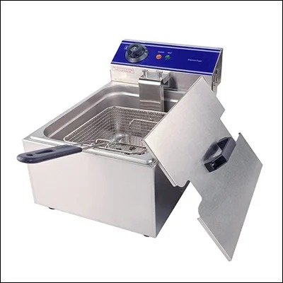 Stainless steel countertop single tank electric deep fryer with frying basket and lid - commercial benchtop fryer