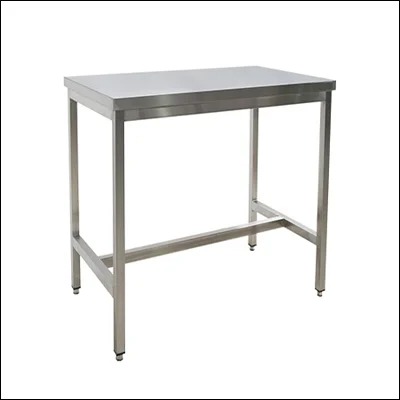 Stainless steel work table with solid top and tubular cross-braced legs - commercial prep table