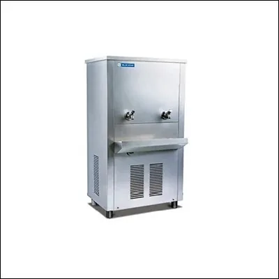 Stainless steel water cooler with two taps and drip tray for institutions and commercial premises - drinking water cooler