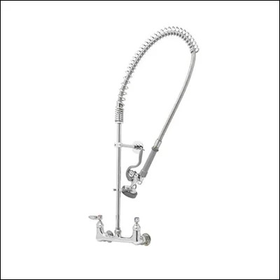 Wall mounted stainless steel pre-rinse spray unit with coiled hose and spray gun - commercial dishwashing pre-rinse tap