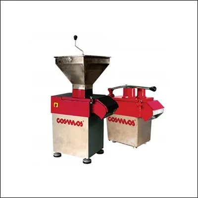 Commercial vegetable cutting machine with feed hopper and interchangeable discs for slicing and dicing - kitchen veg prep machine