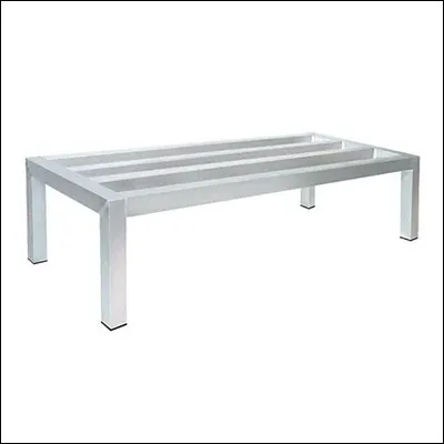 Low-profile stainless steel dunnage rack storage platform with slatted top for off-floor storage - commercial storage
