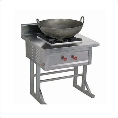 Stainless steel single burner Chinese wok range with deep kadai well and angled stand - commercial cooking equipment