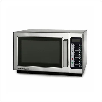 Stainless steel commercial microwave oven with digital keypad, programmable settings and large viewing window - heavy duty catering microwave