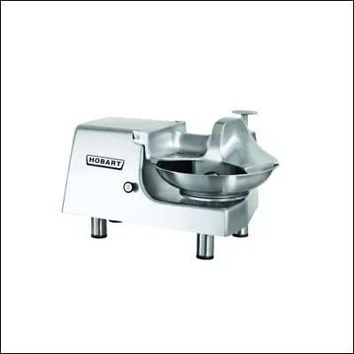 Stainless steel commercial bowl cutter chopper with rotating bowl and curved blades - meat and vegetable chopping machine