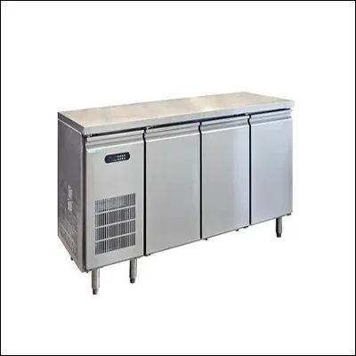Stainless steel undercounter refrigerated work counter with solid doors and worktop - commercial prep counter chiller