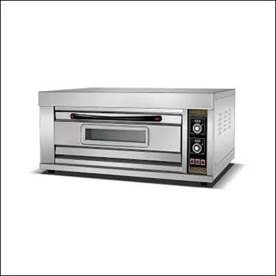 Stainless steel single deck gas baking oven with viewing window, internal lighting and digital controls - commercial bakery deck oven