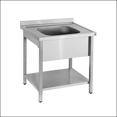 Stainless steel single bowl sink unit with deep wash bowl, rear splashback and lower undershelf - commercial kitchen sink