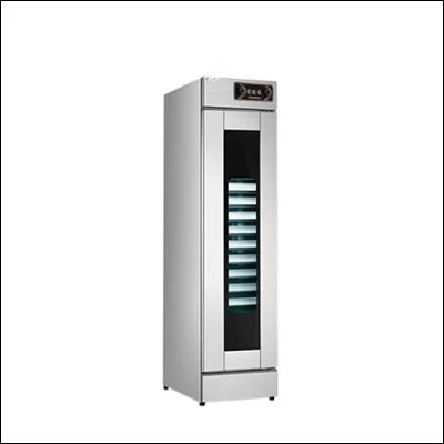 Stainless steel single glass door dough proofing cabinet with multiple tray racks, digital humidity and temperature controls - commercial bakery proofer