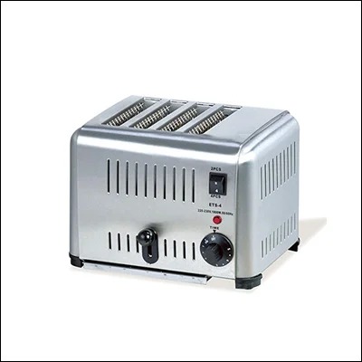Stainless steel four slice commercial pop up toaster with browning control dial and crumb tray - heavy duty bread toaster