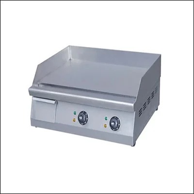 Stainless steel electric countertop griddle hot plate with smooth surface and dual temperature dials - commercial cooking equipment