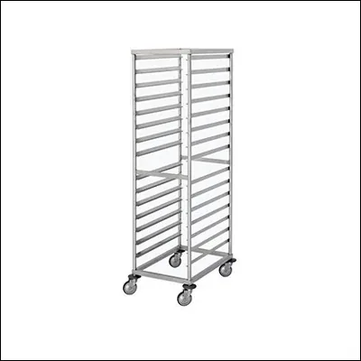 Stainless steel mobile GN pan rack trolley with multiple tray-slide levels on castors - commercial tray and gastronorm pan rack