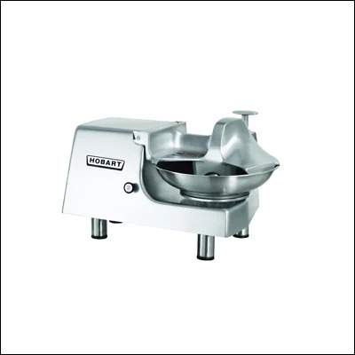 Stainless steel commercial bowl cutter chopper with rotating bowl and curved blades - meat and vegetable chopping machine