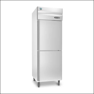 Stainless steel upright reach-in refrigerator with two half doors for commercial kitchens - vertical storage chiller