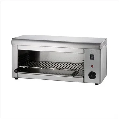 Stainless steel electric salamander grill and cheese melter with adjustable grid shelf and overhead heating element - commercial overhead broiler