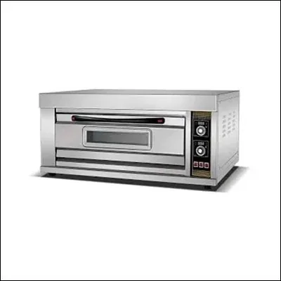 Stainless steel single deck gas baking oven with viewing window, internal lighting and digital controls - commercial bakery deck oven