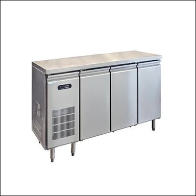 Stainless steel undercounter refrigerated work counter with solid doors and worktop - commercial prep counter chiller