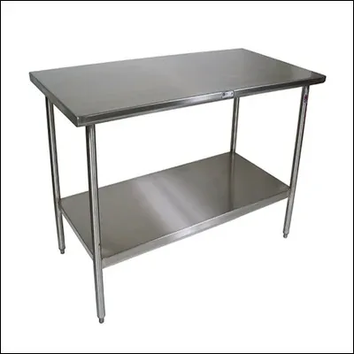 Stainless steel work table with solid top and lower undershelf on adjustable legs - commercial prep table