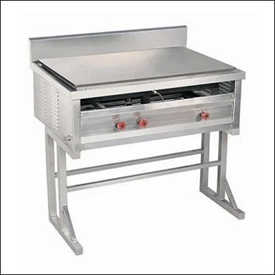 Stainless steel flat top griddle hot plate with solid cooking surface and backsplash - commercial cooking equipment