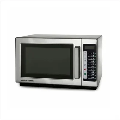 Stainless steel commercial microwave oven with digital keypad, programmable settings and large viewing window - heavy duty catering microwave