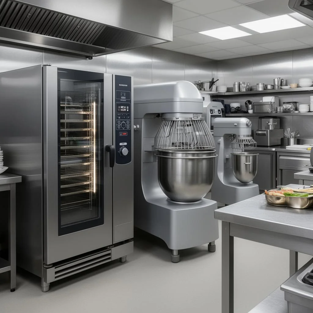 Stainless steel imported equipment for a commercial kitchen
