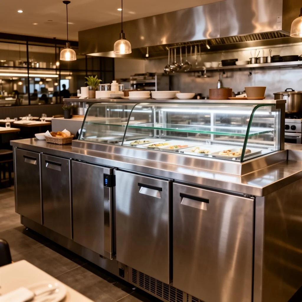 Stainless steel refrigeration & display for a commercial kitchen