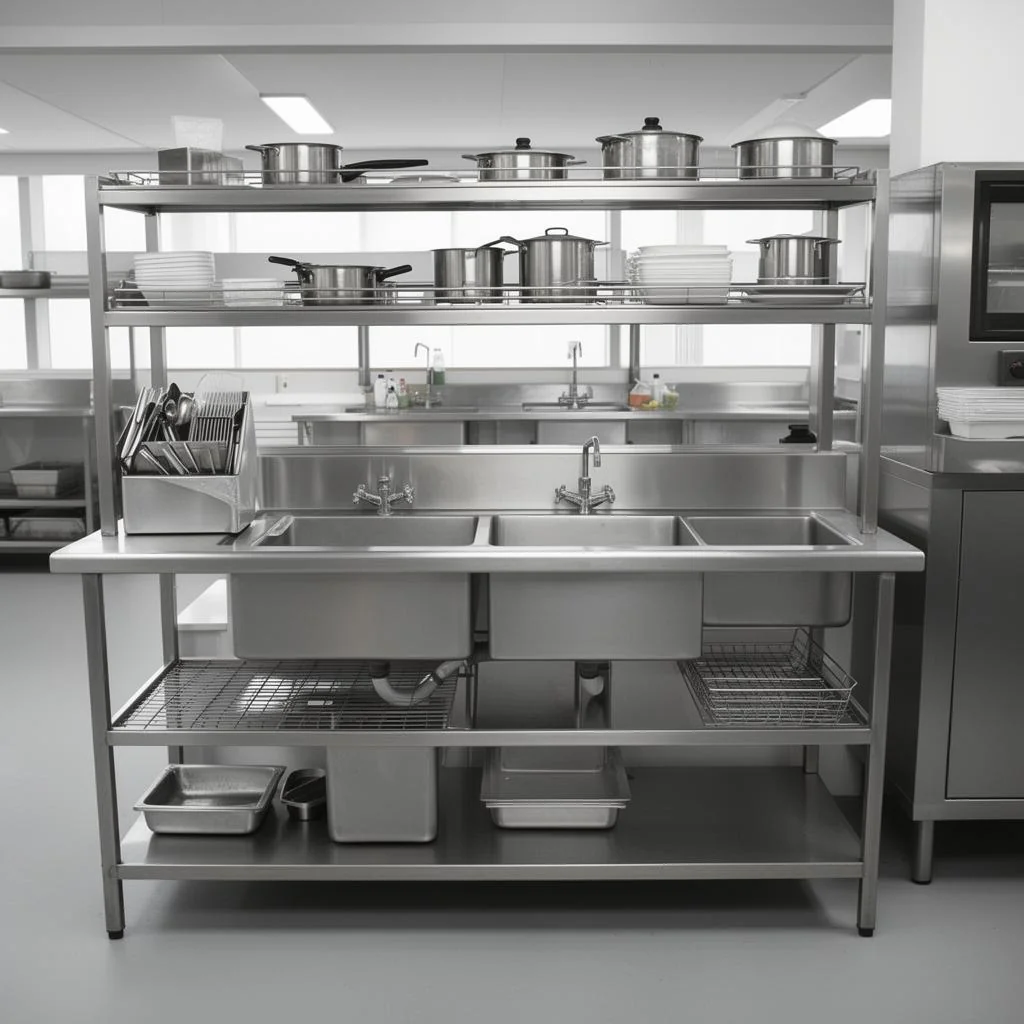 Stainless steel sink unit & kitchen furniture for a commercial kitchen